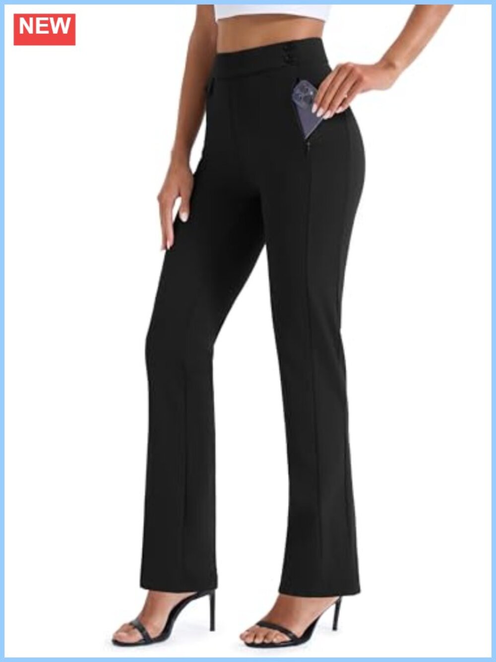 Women's High Waist Straight Leg Pull On Yoga Dress Pants Stretchy